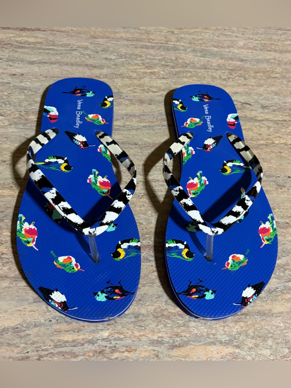NWOB Vera Bradley Royal Blue Tropical Bird Flip Flops